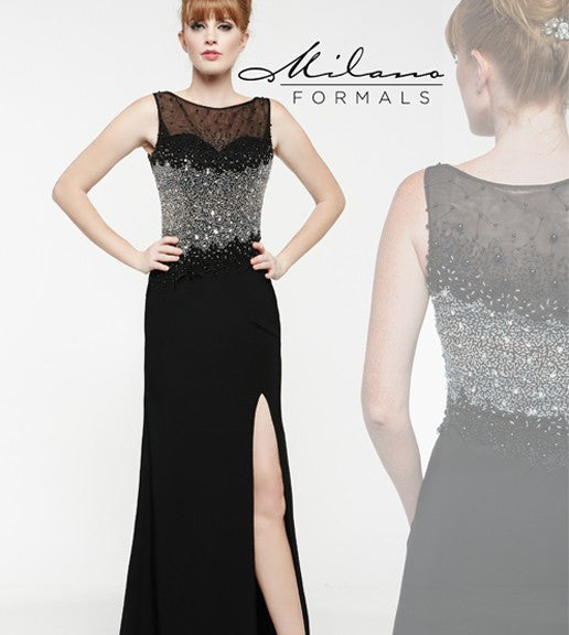 Milano Formals 1864 size 6 Long Black Formal Beaded Evening Dress High Neck
