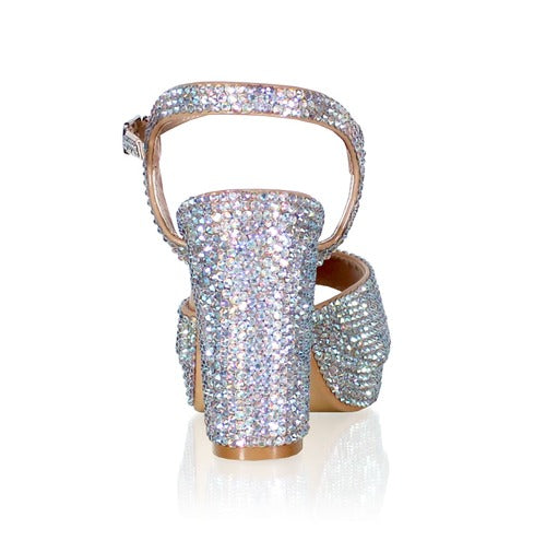 Marc Defang GIAVANNA AB CRYSTALS Platform Pageant Heels Prom Shoes Block DESCRIPTION 4" Block heels, 1" Platforms Perfect pre-teen and Teen heels! AB crystals over Nude patent leather Handmade crystal embellishments Ankle strap feature, Design and constructed for comfort and quality Light weight, performs amazingly well on stage and runway. Medium Width, run true to size. Available Sizes: 5, 5.5, 6, 6.5, 7, 7.5, 8, 8.5, 9, 9.5, 10, 11