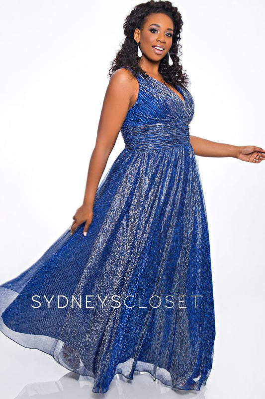 Sydney's Closet 7284 Size 16 Cobalt V neckline wide straps plus size prom dress evening gown