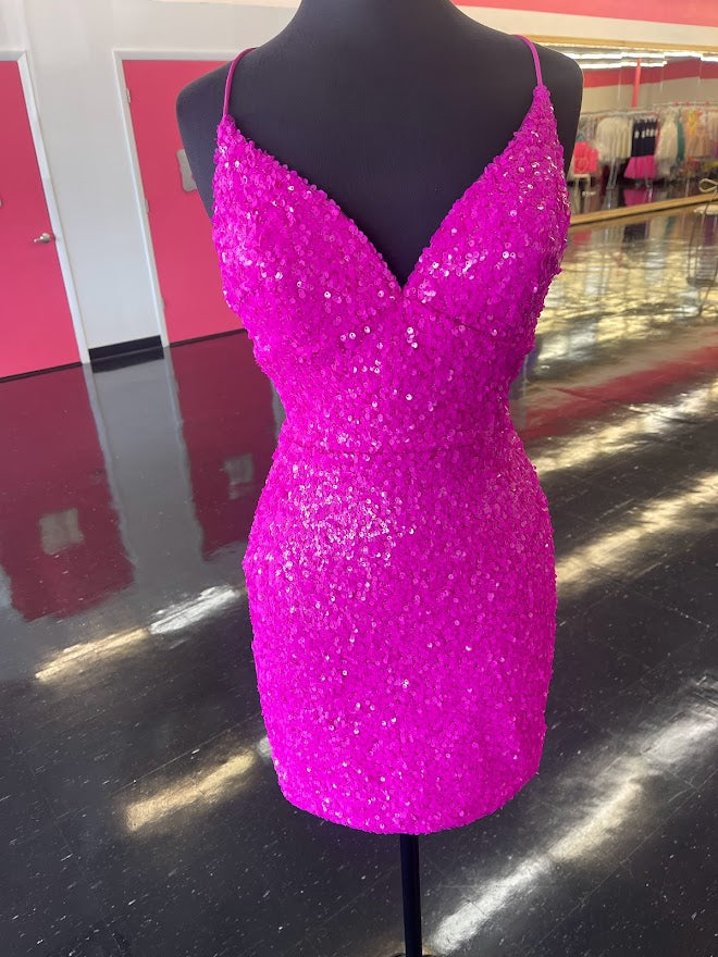 Amarra 87176 Size 6 Magenta Short Sequin Backless Corset Formal Homecoming Dress V Neck Gown Amarra 87176 Size 6 Magenta Short Sequin Backless Corset Formal Homecoming Dress V Neck Gown