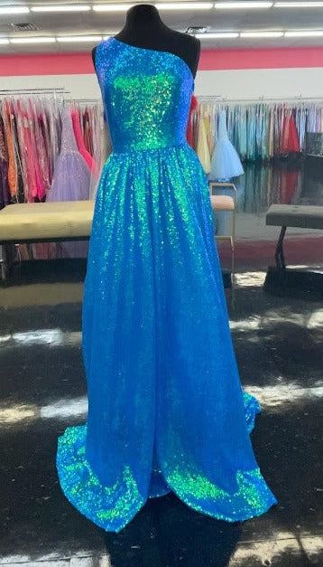 Marc Defang 8068 Size 6 Blue Sequin One Shoulder Ballgown Formal Dress Pageant Prom Gown Marc Defang 8068 Size 6 Blue Sequin One Shoulder Ballgown Formal Dress Pageant Prom Gown