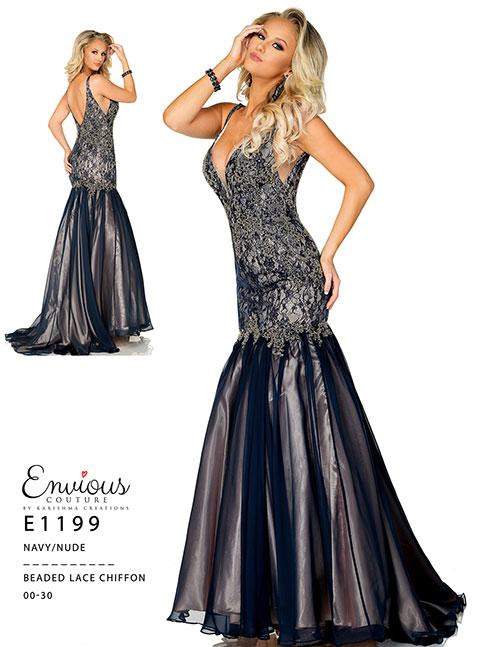 Envious Couture E1199 Size 4, 10, 12, 14 Navy Prom Dress Lace Chiffon Mermaid