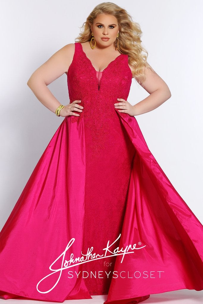 Johnathan Kayne Sydney's Closet JK2016 Size 18 & 24 Fuchsia Lace Prom Dress with Overskirt 18 / Fuchsia/Fuchsia Johnathan Kayne Sydney's Closet JK2016 Size 18 & 24 Fuchsia Lace Prom Dress with Overskirt 18 / Fuchsia/Fuchsia