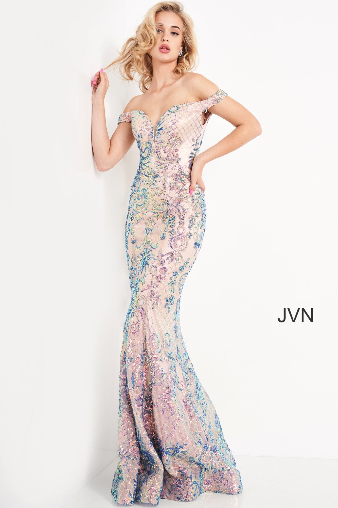 prom dresses 2021 mermaid Sheer-Bodice Long Pastel Mermaid Prom Gown