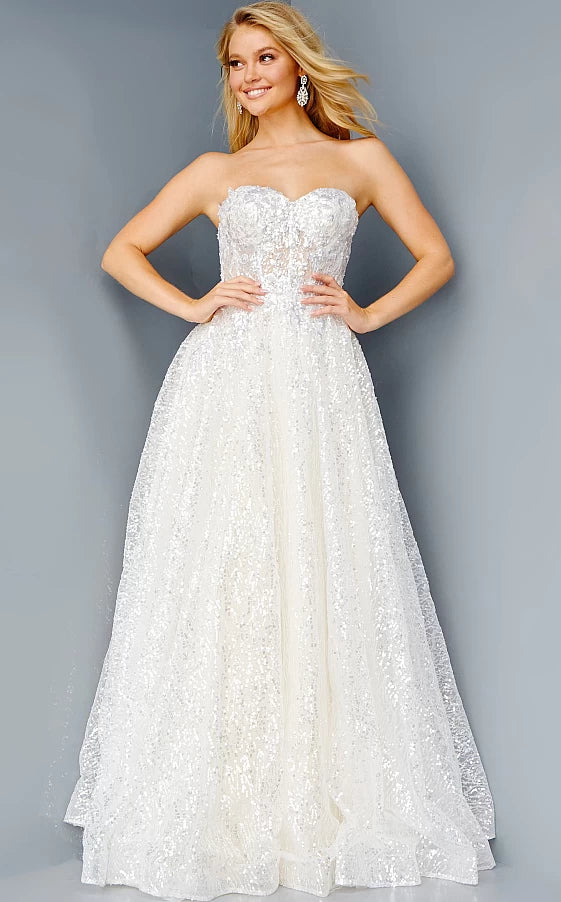 Jovani 08417 Lace Prom Dress Strapless Ball Gown Sheer Corset