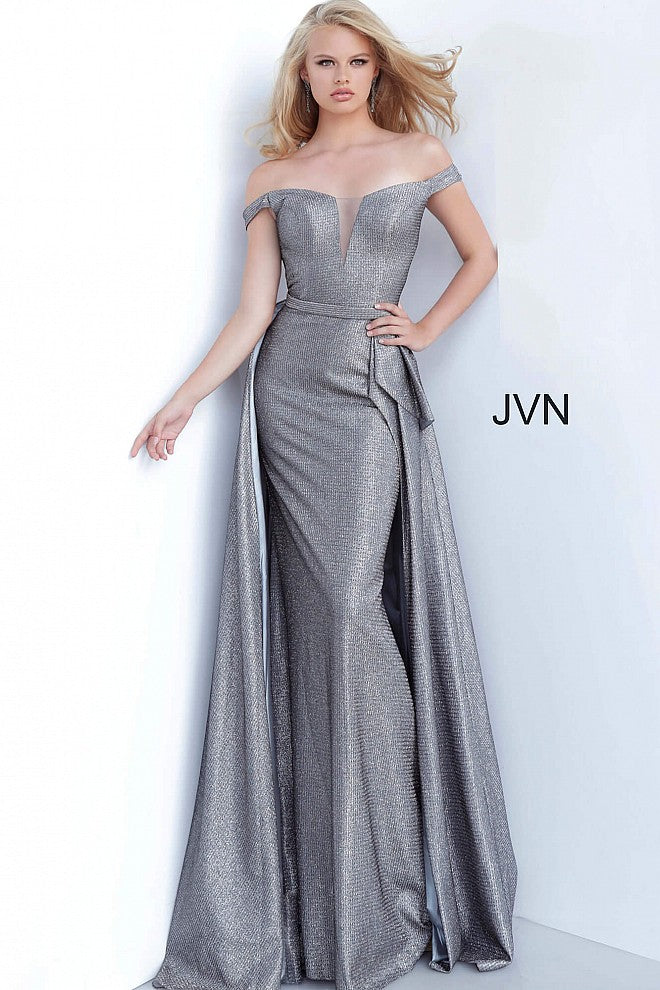 Jovani JVN2560 Size Grey Metallic Long Fitted Prom Dress