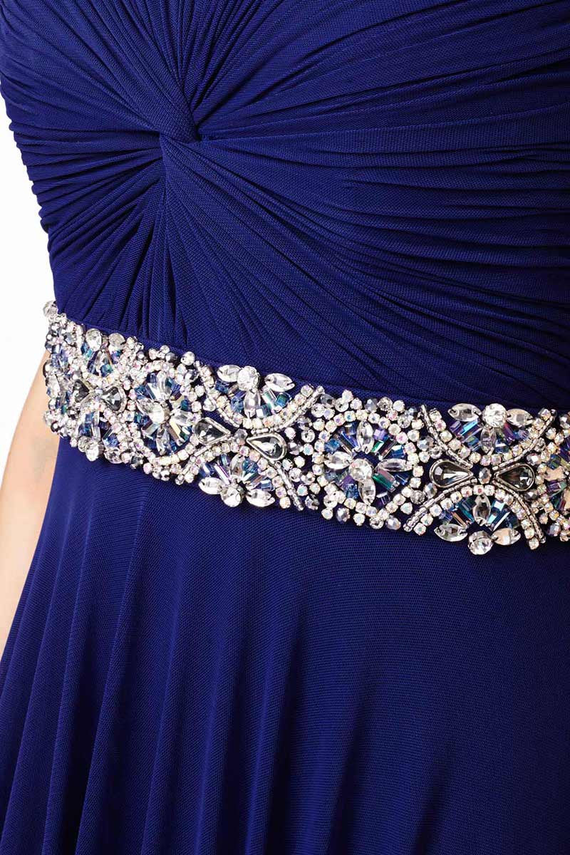 Jovani 27139 Beautiful strapless long dress features a sweetheart neckline with a ruched twist bodice and crystal embellished waistline adornment long prom dress pageant gown evening dress. Perfect for a military ball or gala! Blush size 0