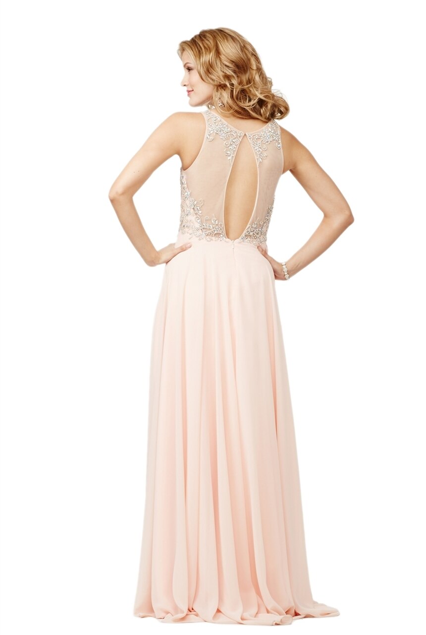 Jovani JVN27809 Peach size 10 A Line Prom Dress Formal Pageant Gown Chiffon Crystal Bodice