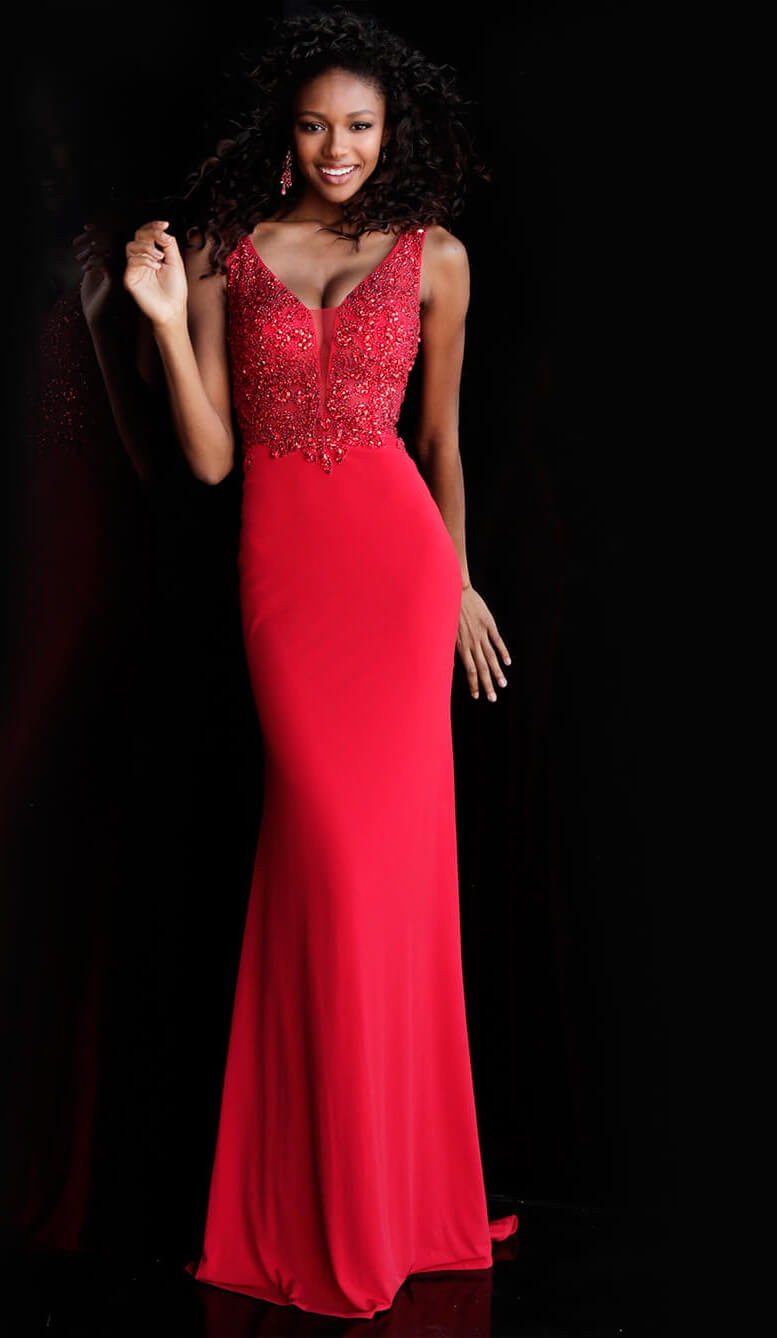 JVN by Jovani 58124 Size 2 Red Prom Dress Pageant Gown waterfall back stretch train JVN by Jovani 58124 Size 2 Red Prom Dress Pageant Gown waterfall back stretch train