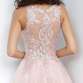 Jovani JVN 59046 Size 12 Fuchsia Prom Dress Sheer Tulle Lace High Neck Ballgown Formal Gown