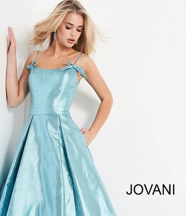Jovani JVN03479 Metallic Prom Dress Ballgown Spaghetti Straps with Bows
