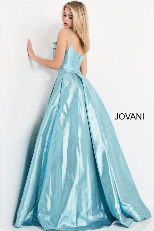 Jovani JVN03479 Metallic Prom Dress Ballgown Spaghetti Straps with Bows
