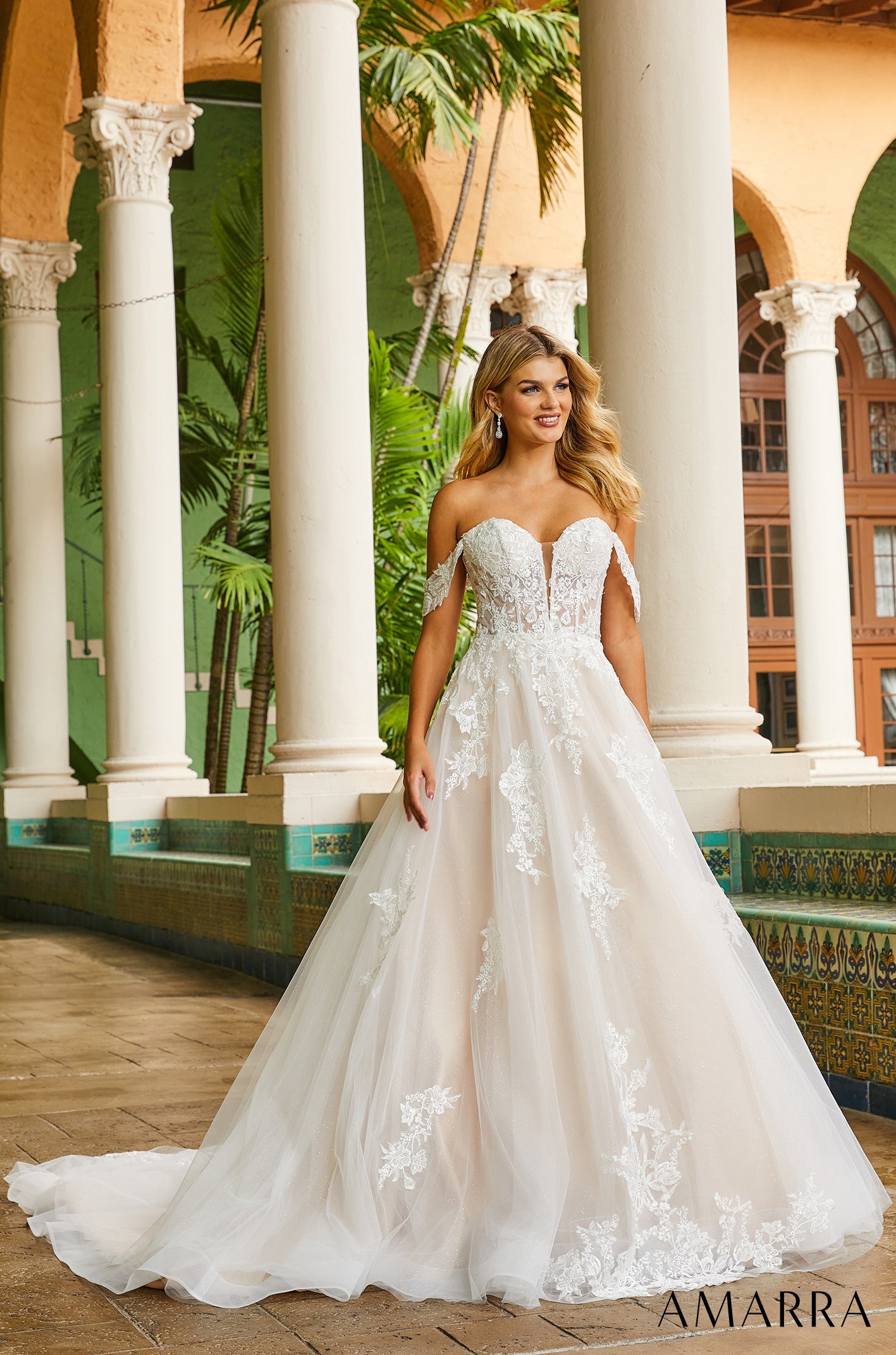 Amarra Bridal Megan 84401 Size 14 Off the shoulder Ballgown Bridal Wedding Dress Sheer Lace Amarra Bridal Megan 84401 Size 14 Off the shoulder Ballgown Bridal Wedding Dress Sheer Lace