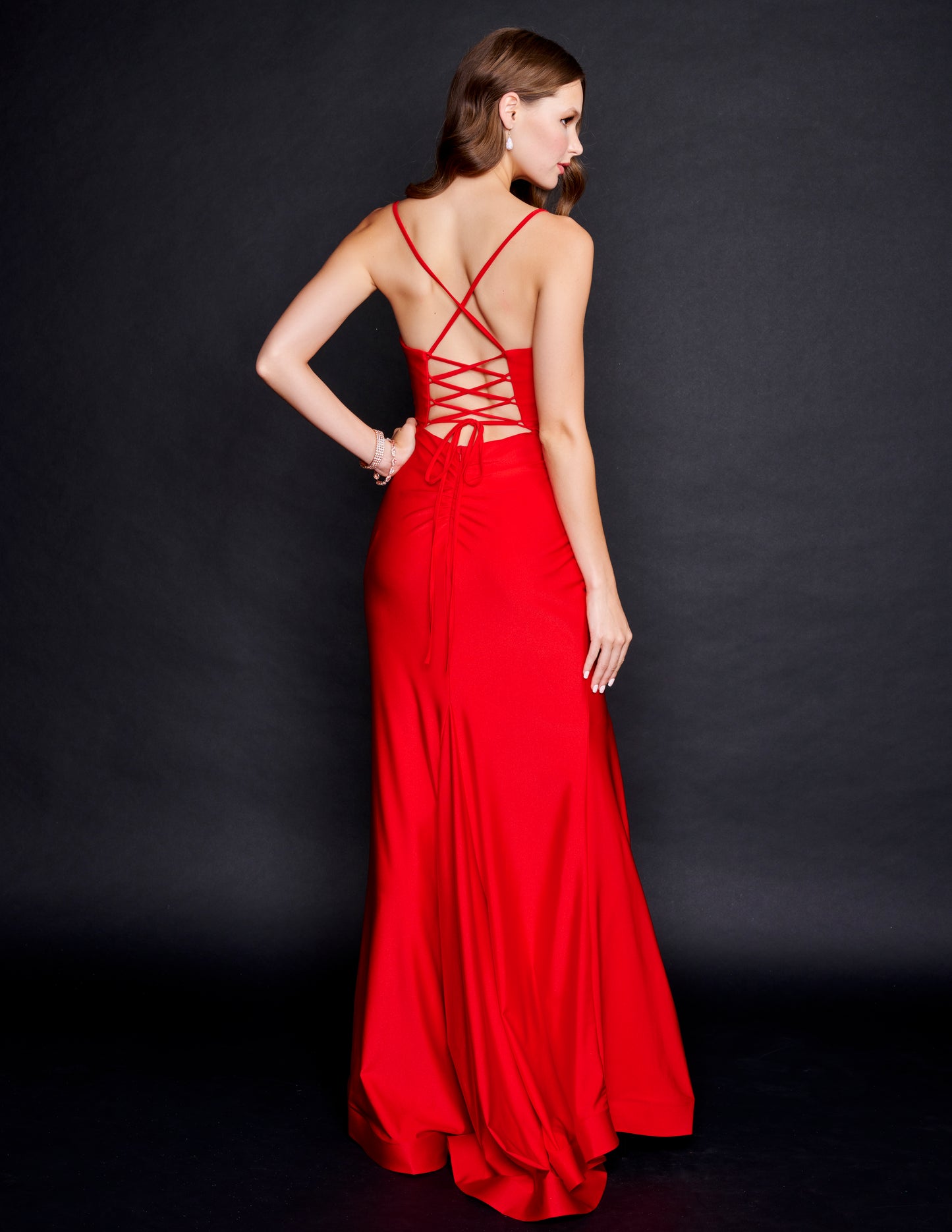 Nina Canacci 7505 Sweetheart Neckline Long Prom, Pageant and Evening Dress with spaghetti straps that lead to a corset back