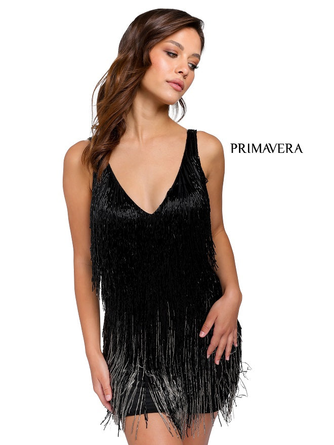 Primavera Couture 3803 Size 0 Black Homecoming Dress Fitted Fringe Beaded Cocktail Dress Primavera Couture 3803 Size 0 Black Homecoming Dress Fitted Fringe Beaded Cocktail Dress