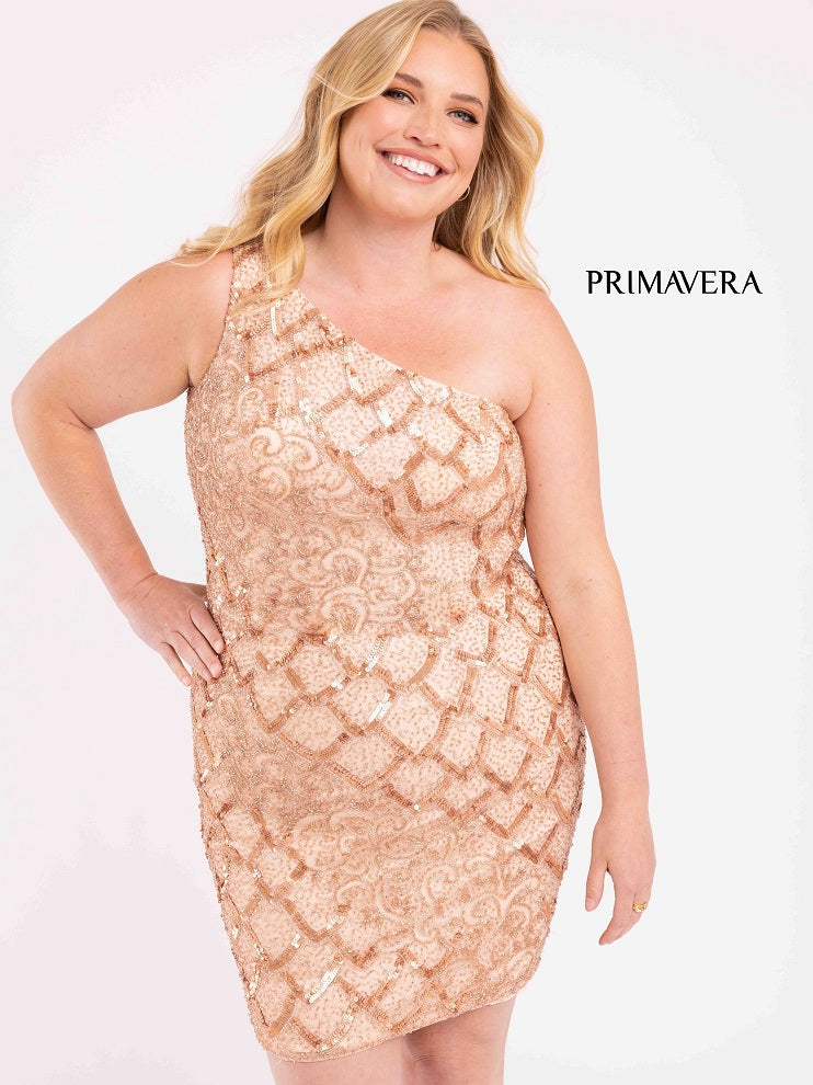 Primavera Couture 3885 Size 20W Blush Curvy Cocktail Dress one shoulder fitted sequins Homecoming Dress Primavera Couture 3885 Size 20W Blush Curvy Cocktail Dress one shoulder fitted sequins Homecoming Dress