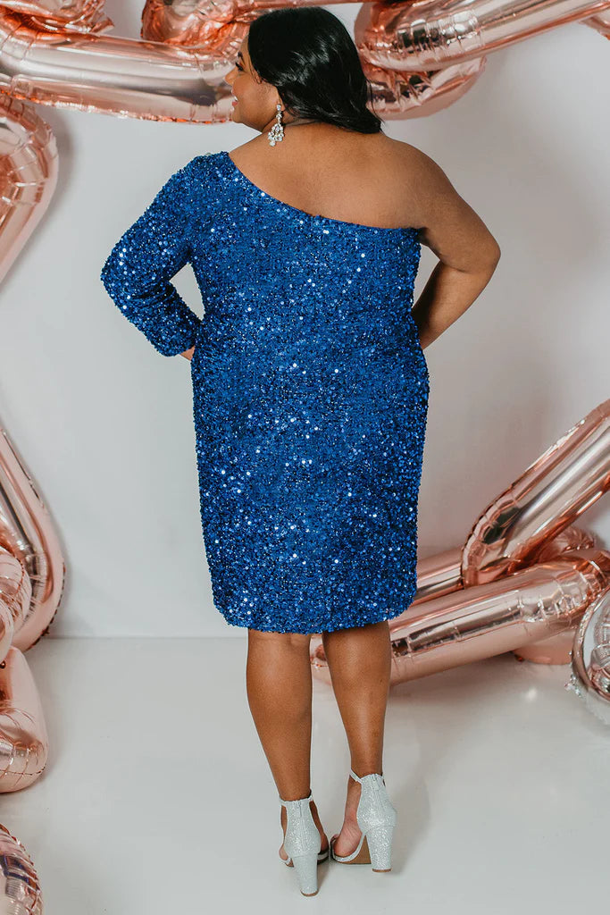 Sydneys Closet SC8112 Sapphire Size 22 Sequin One-Shoulder Homecoming Dress
