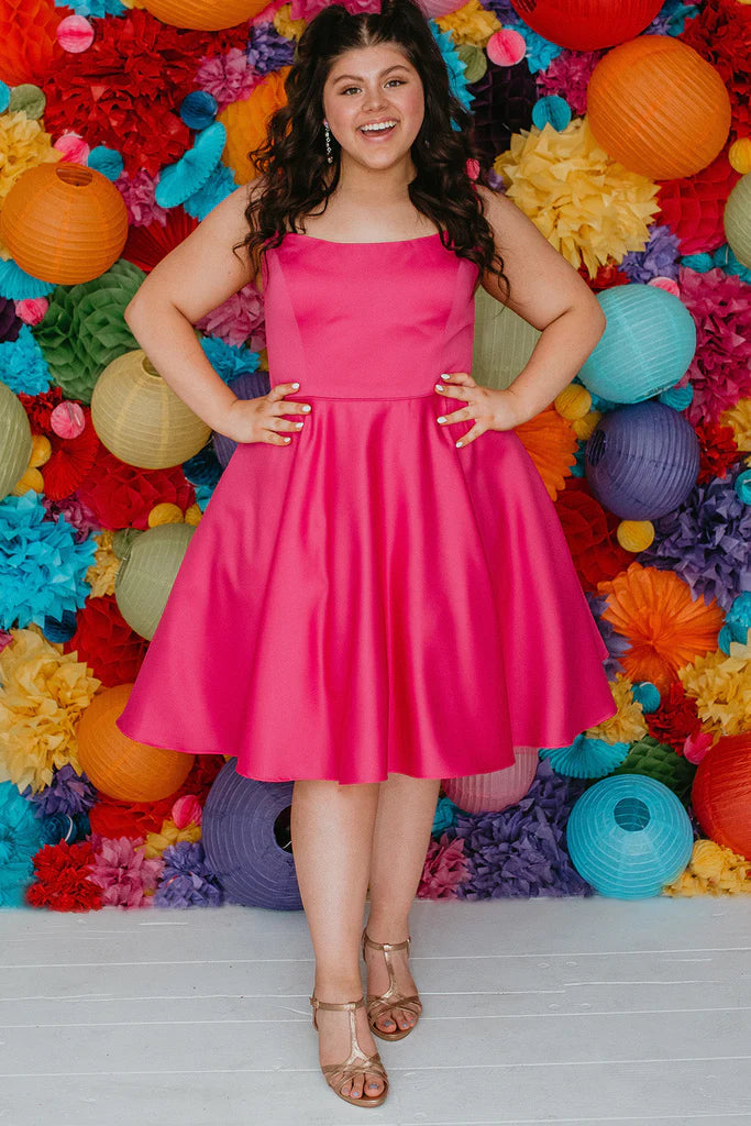 Sydneys Closet SC8115 Size 16 Fuchsia Plus Size Satin A Line Formal Cocktail Dress Homecoming Pockets Sydneys Closet SC8115 Size 16 Fuchsia Plus Size Satin A Line Formal Cocktail Dress Homecoming Pockets