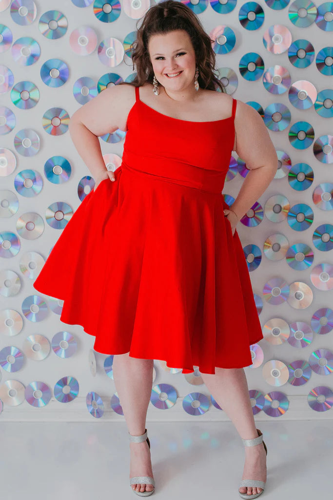 Sydneys Closet SC8115 Size 16 Fuchsia Plus Size Satin A Line Formal Cocktail Dress Homecoming Pockets