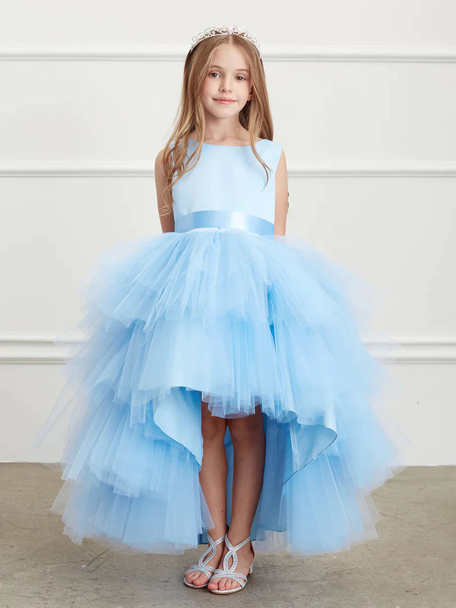 Tip Top 5658 Size 6 Sky Blue Girls Layered Tulle High Low Skirt Formal –  Glass Slipper Formals