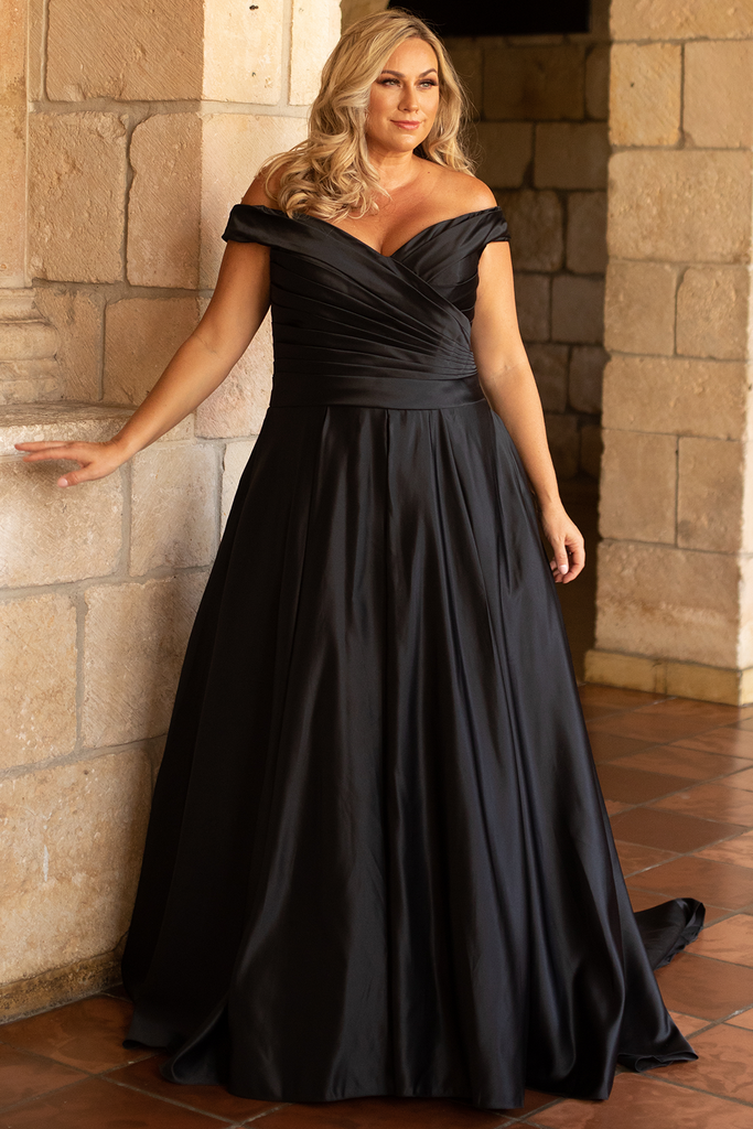 Sydney's SC5257 Veronica Black Wedding Dress the Shoulder A – Slipper Formals