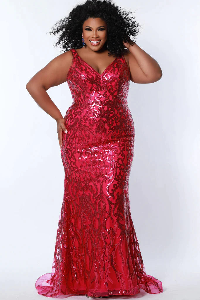 Sydney's Closet TE2303 Size 22 Magenta Long Fitted Sequin Lace Plus Si –  Glass Slipper Formals