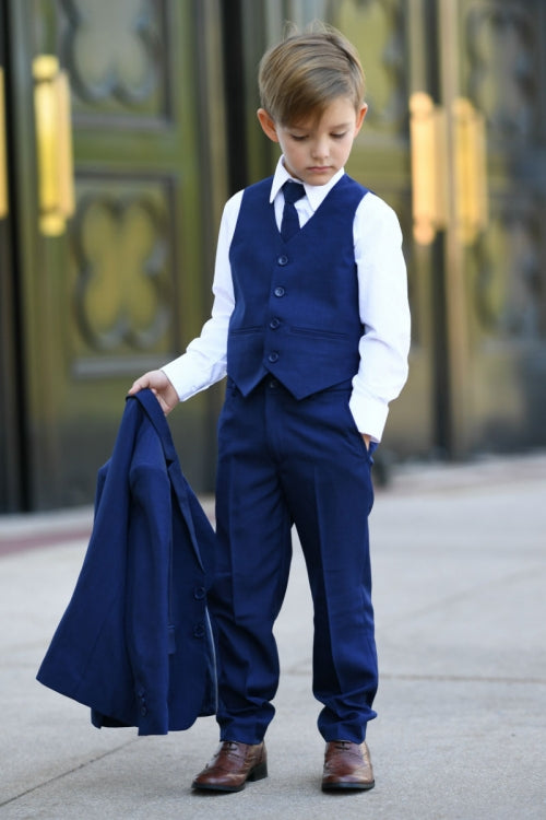 Boy's Slim Fit Single Breasted 5 Pieces Suit Ring Bearer, Communion 18 / Dark Grey Boy's Slim Fit Single Breasted 5 Pieces Suit Ring Bearer, Communion 18 / Dark Grey