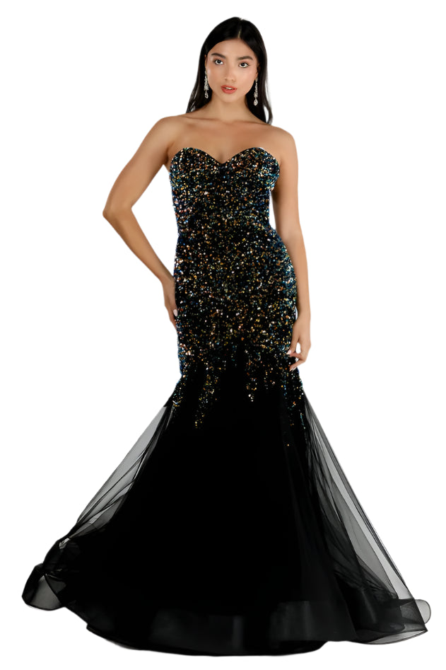 Vienna Prom 82030 Size 10 Multi Strapless Mermaid Prom Dress Sequin Tu Glass Slipper Formals Vienna Prom 82030 Size 10 Multi Strapless Mermaid Prom Dress Sequin Tu Glass Slipper Formals