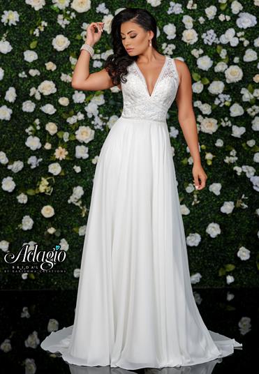 Adagio Bridal W9342 size 8 White applique lace chiffon wedding gown ba –  Glass Slipper Formals