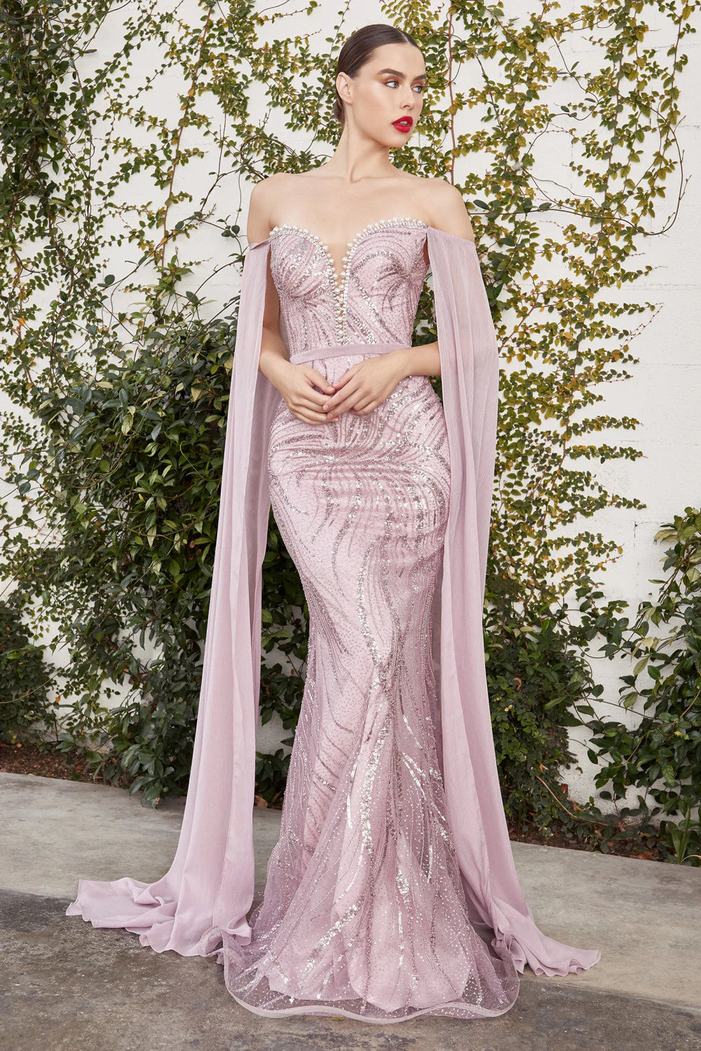 Andrea & Leo Couture A1116 Long Sheer Mermaid Feather Prom Dress Formal Gown 3D Lace 16 / Hot Pink