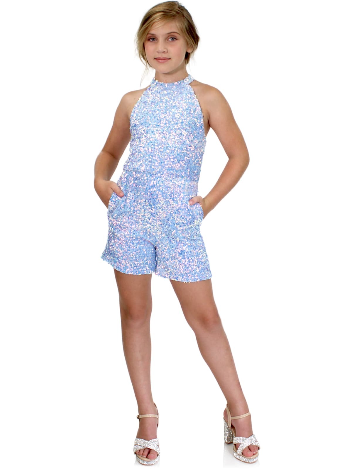 Marc Defang 5033 Short Girls Velvet sequin Pageant Romper fun fashion Formal Wear Pockets 4 / White Marc Defang 5033 Short Girls Velvet sequin Pageant Romper fun fashion Formal Wear Pockets 4 / White