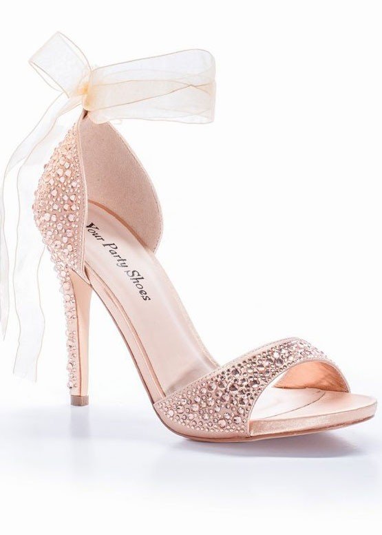 Carley Rose Gold Shoes High Heel Bow Formal Strap Crystal Wedding Prom