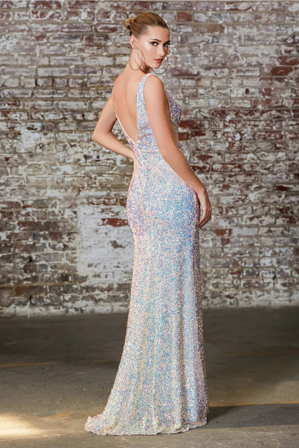 CD 187 Size 6 Long Fitted Sequin Prom Dress with a high Slit. This Formal Gown ha a V Neckline sheer cutout mesh side panels for a comfortable wear. This Pageant dress is major WOW factor! Sizes: 6 Colors: Opal Blush