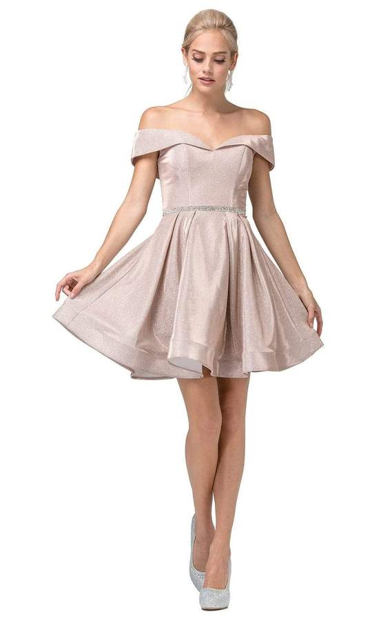 Dancing Queen 7413 Size 4 (XS) Rose Gold Short Cocktail Dress Off The Shoulder Shimmer Dancing Queen 7413 Size 4 (XS) Rose Gold Short Cocktail Dress Off The Shoulder Shimmer