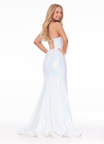 Ashley Lauren 11024 Sequin prom dress featuring a scoop neckline giving way to fitted skirt with train. The long mermaid pageant gown is complete with an open corset lace up back. Colors AB Ivory, Neon Pink, Neon Orange, Neon Blue Sizes 0, 2, 4, 6, 8, 10, 12, 14, 16 Lace Up Back Fitted Spaghetti Straps Sequin