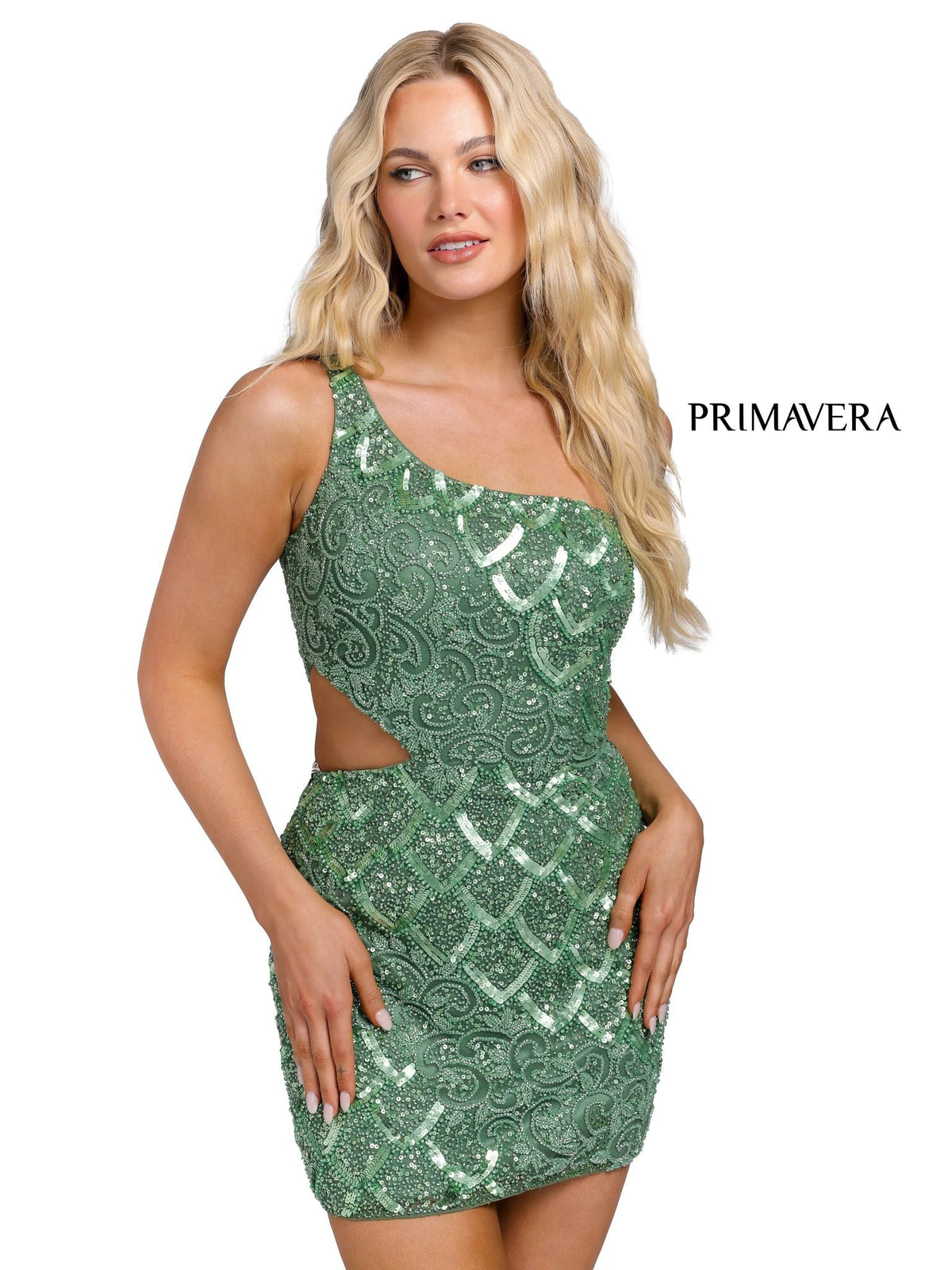 Primavera Couture 3504 Sage Green Size 12 Sequin Cut-Out Homecoming Dress