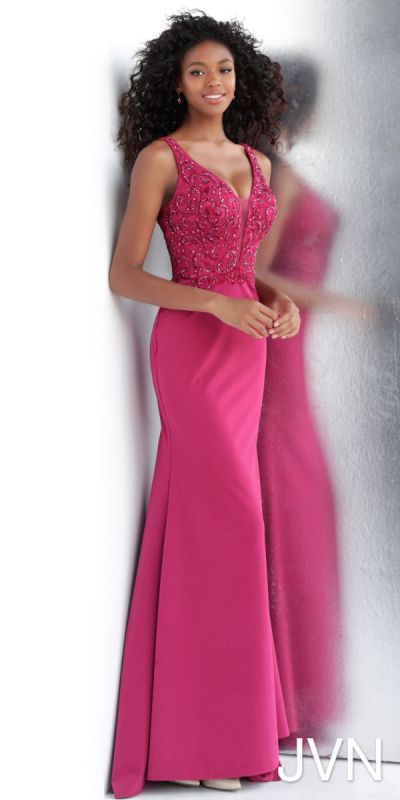 raspberry formal dress Raspberry Long Strapless Stretch Satin Dress With Sweetheart Neck
