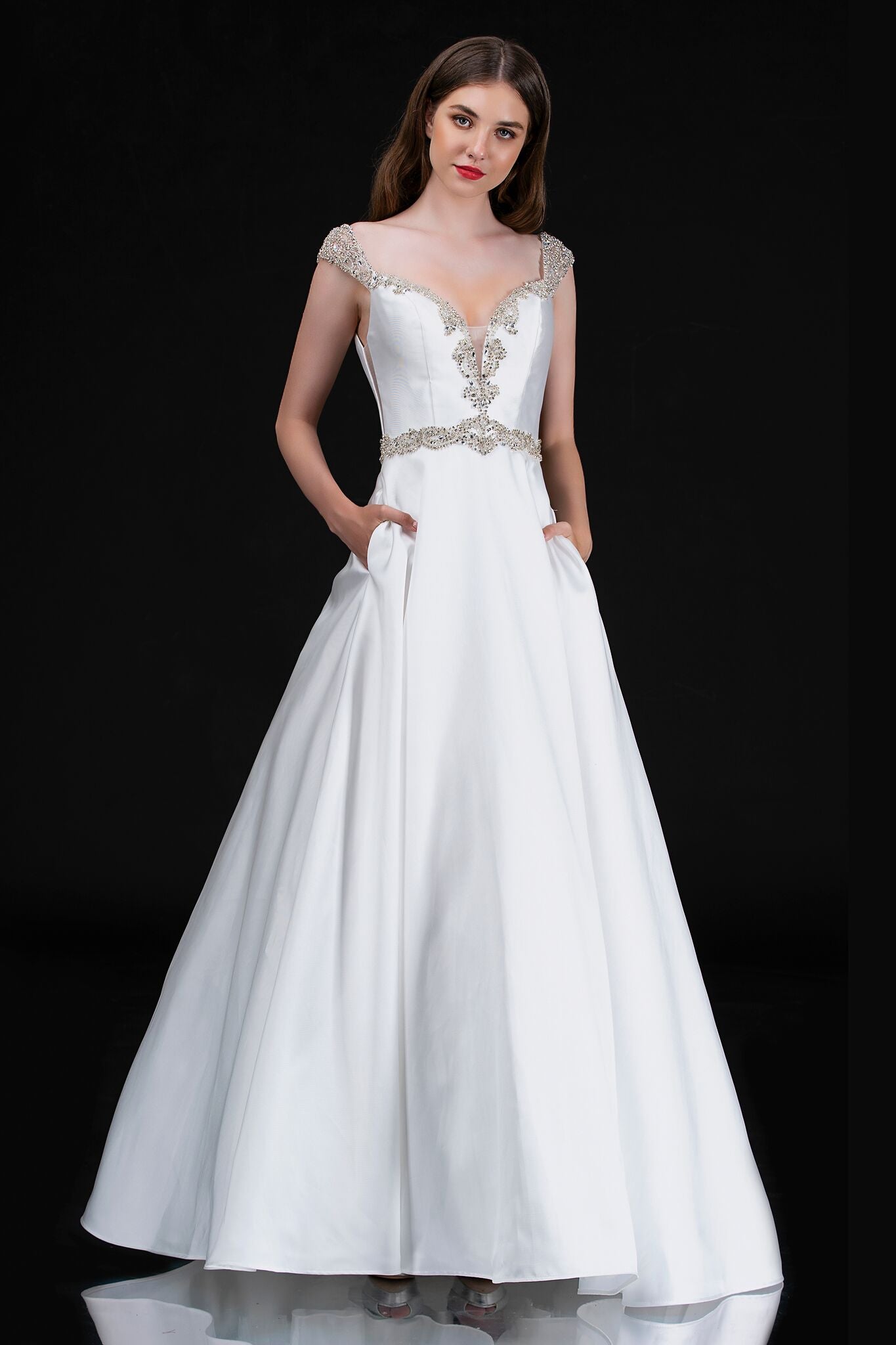 Nina Canacci 2265 Size 4 Fuchsia Crystal Off the Shoulder Prom Dress V Neck Ball Gown