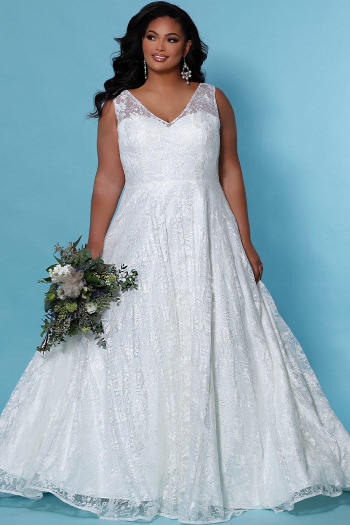 Sydney's Closet SC5262 Iris Wedding Dress Sleeveless Sheer Lace Straps –  Glass Slipper Formals
