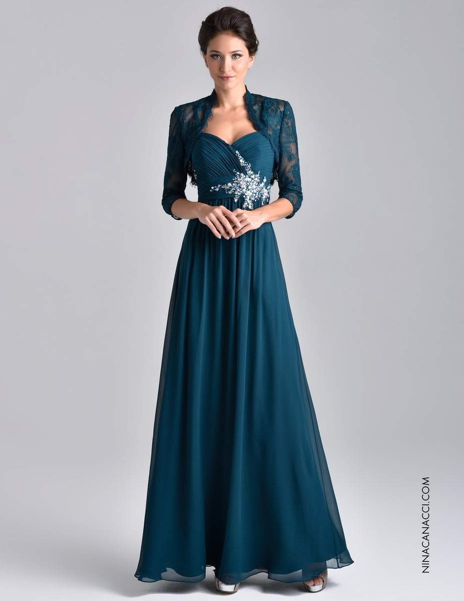 Nina Canacci M224 Size 8 Teal Long Formal Dress Lace Jacket Evening Gown Mother of Nina Canacci M224 Size 8 Teal Long Formal Dress Lace Jacket Evening Gown Mother of