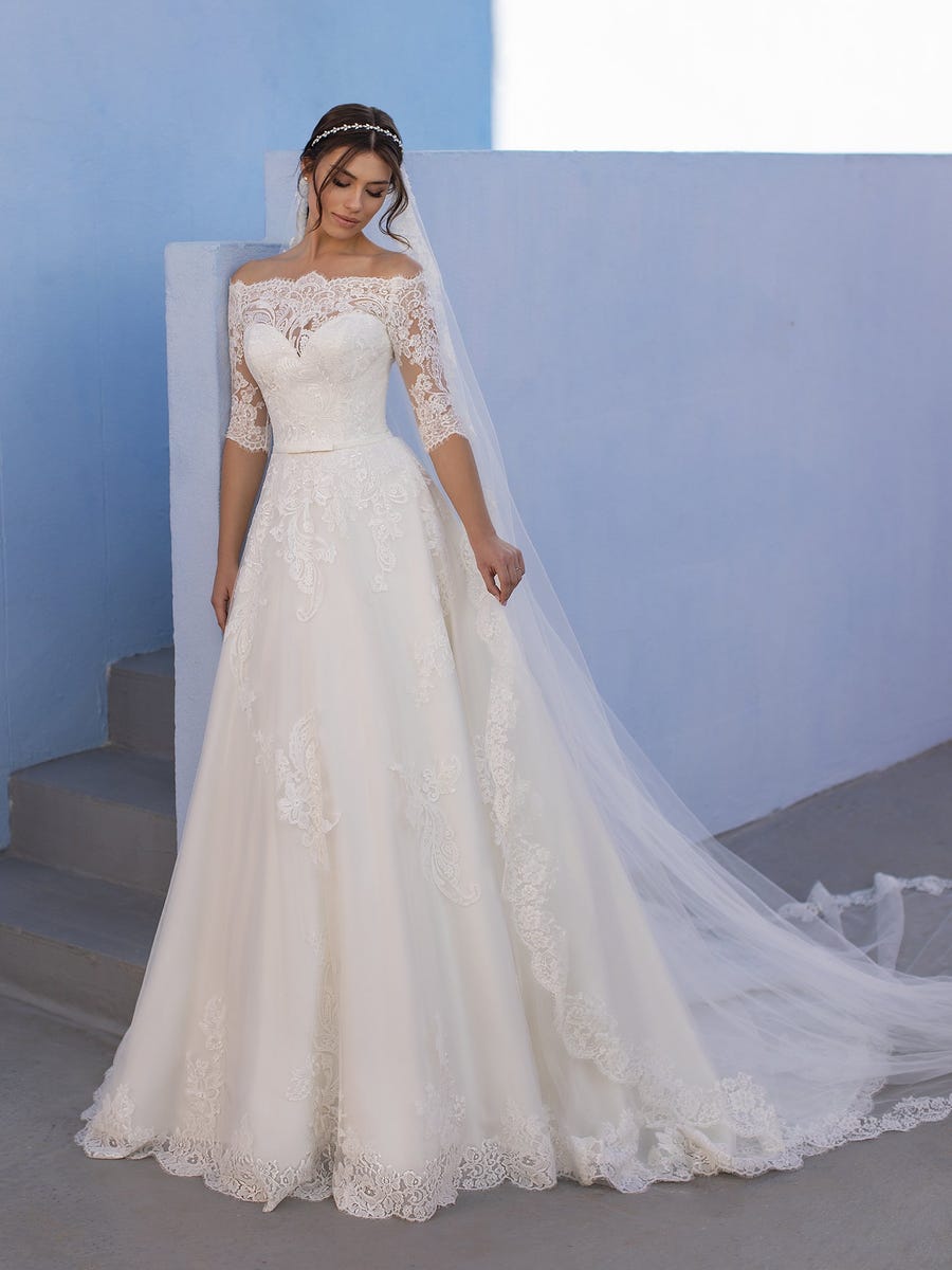 Stunning wedding dress collection white lace & nude tulle ball gown