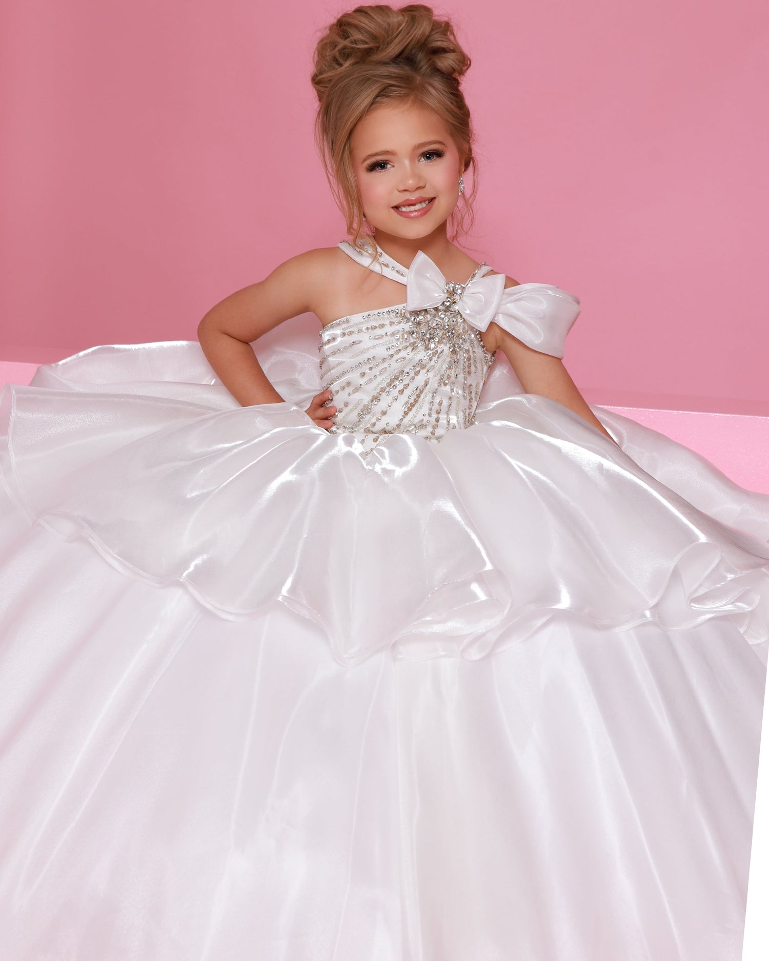 Sugar Kayne C403 White Girls Pageant Dress