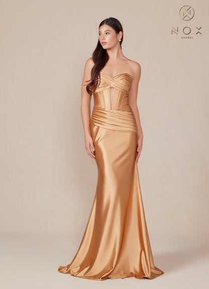 Nox Anabel T1500 Long Formal Corset Dress Cut Out Strapless Prom Evening Gown Sweetheart