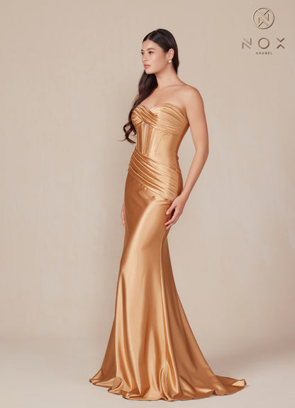 Nox Anabel T1500 Long Formal Corset Dress Cut Out Strapless Prom Evening Gown Sweetheart