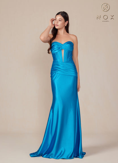 Nox Anabel T1500 Long Formal Corset Dress Cut Out Strapless Prom Evening Gown Sweetheart