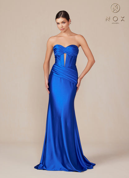 Nox Anabel T1500 Long Formal Corset Dress Cut Out Strapless Prom Evening Gown Sweetheart