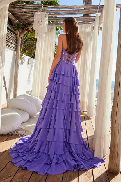 Nox Anabel Y1551 Size 4 Candy Pink Ruffle Slit Sheer Corset Prom Dress Sequin Lace Strapless Formal Gown
