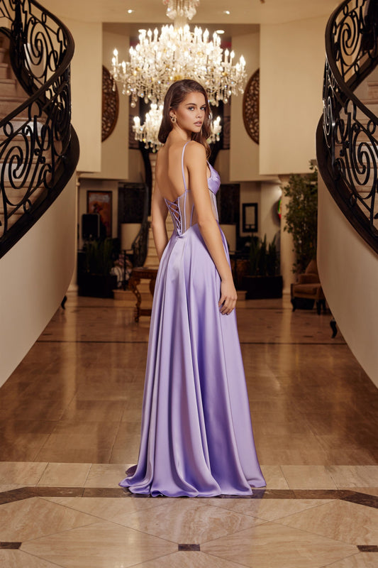 Make a statement in this stunning Nox Anabel A1738 prom dress, designed for those who demand elegance and drama. The sheer corset bodice provides structured support and a flattering silhouette, while the sweetheart neckline frames the shoulders beautifully. A flowing train adds pageant-worthy grandeur to every entrance. Perfect for prom, pageants, or formal galas where you want to command attention with sophisticated style and timeless appeal.

Sizes: 00-16


Colors: Lilac, Powder Blue, Sage Green