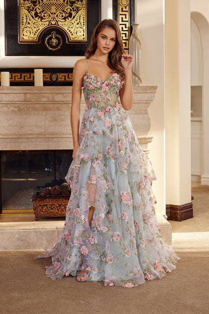 Make a statement at prom in this stunning Nox Anabel G1783 gown. The sweetheart neckline and sheer corset bodice create an elegant silhouette, while delicate floral detailing adds romantic charm. Spaghetti straps provide graceful support, and the dramatic train with thigh-high slit offers movement and sophistication. Perfect for those seeking a show-stopping look that balances femininity with modern edge.

Sizes: 00-16

Colors: Champagne, Green, Lilac&nbsp;