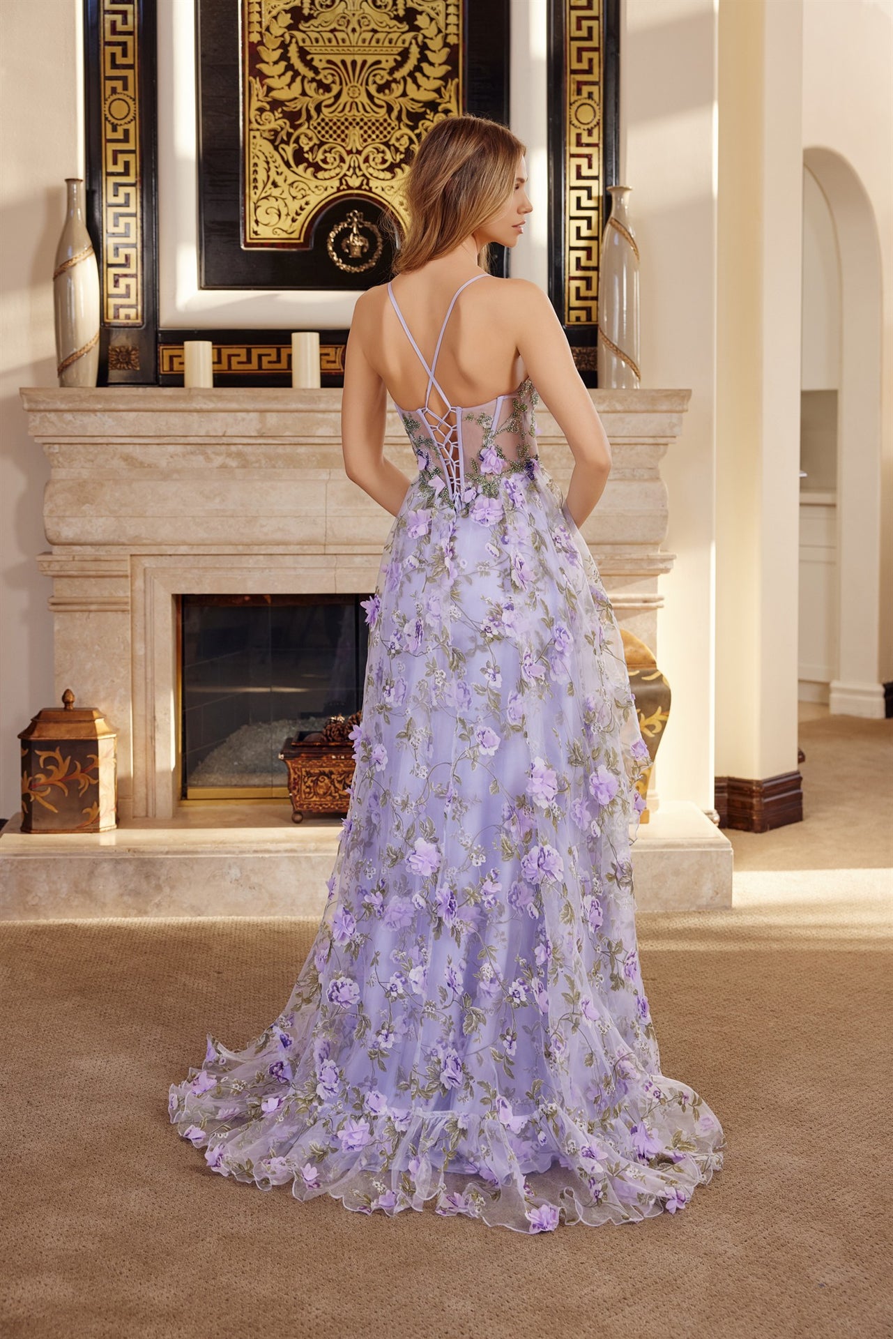 Make a statement at prom in this stunning Nox Anabel G1783 gown. The sweetheart neckline and sheer corset bodice create an elegant silhouette, while delicate floral detailing adds romantic charm. Spaghetti straps provide graceful support, and the dramatic train with thigh-high slit offers movement and sophistication. Perfect for those seeking a show-stopping look that balances femininity with modern edge.

Sizes: 00-16

Colors: Champagne, Green, Lilac&nbsp;
